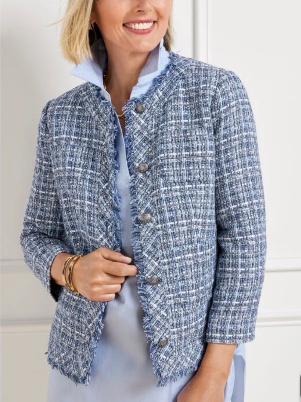 TALBOTS AMERICANA TWEED JACKET CAREER CASUAL BLUE GRAY WOMEN’S SZ 16P